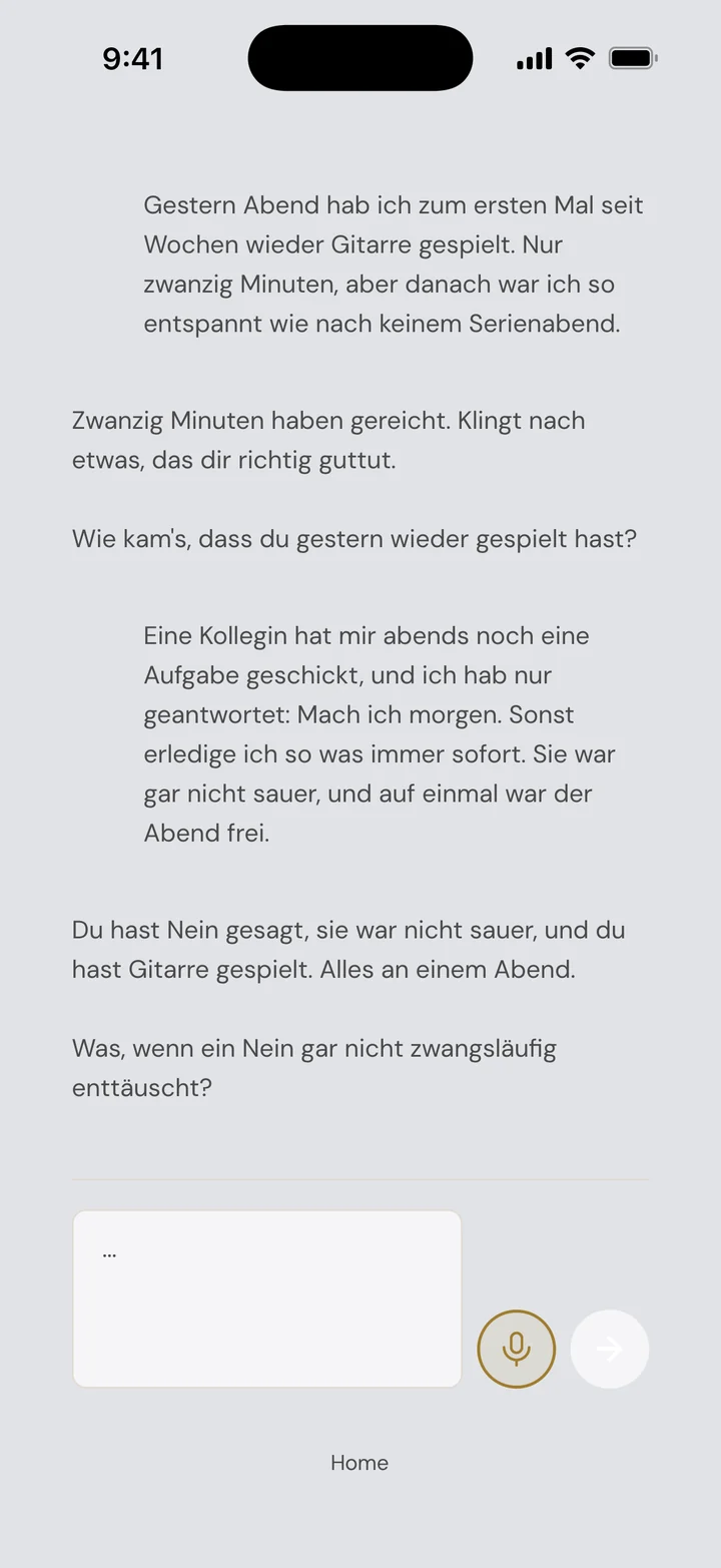 Ein Gespräch in der Reflexion: KERN fragt nach, du antwortest in deinen Worten.